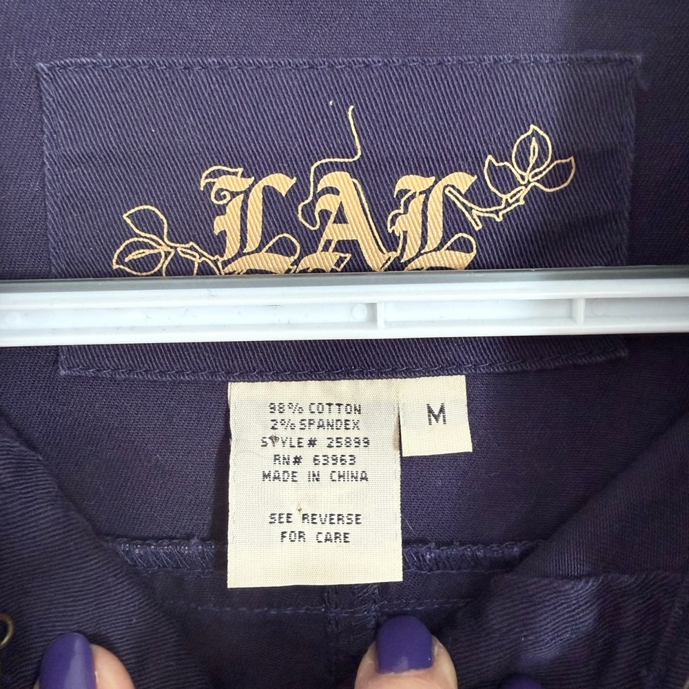 Women's Navy Jean Jacket with Gold Accents - Picture 2 of 6